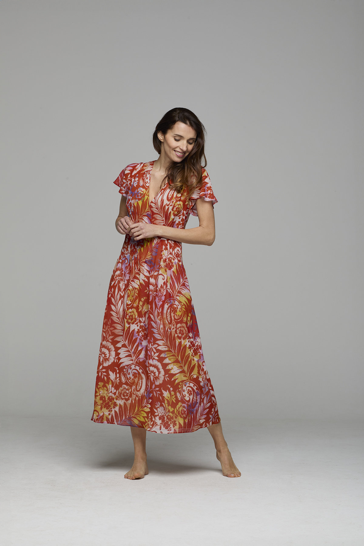 Abito plissé in seta stampata